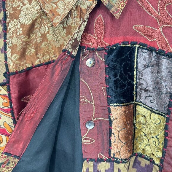 Chico's Vintage Patchwork Orange Red Cottagecore Ecclectic Art to Wear Size Med - Picture 7 of 9